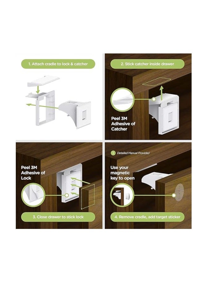 Baby Safety Magnetic Cabinet Lock For Cabinets And Drawers Child Proofing Cupboard Latches With 4 Locks And 1 Key - Image 4