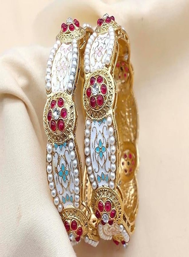 BANGLESKART STONE PEARL MOTI WITH MINT MEENAKARI BANGLES IN MAJAK FOR WOMEN AND GIRLS (S(24)) - Image 5