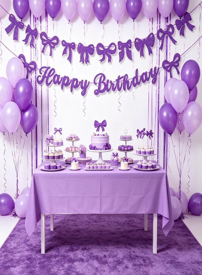 BHNACIER Purple Bow Happy Birthday Banner Purple Bows Bunting Garland Birthday Decor - Image 2