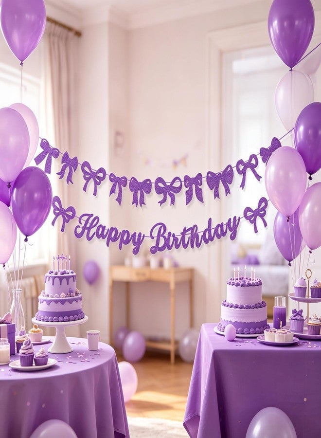 BHNACIER Purple Bow Happy Birthday Banner Purple Bows Bunting Garland Birthday Decor - Image 3