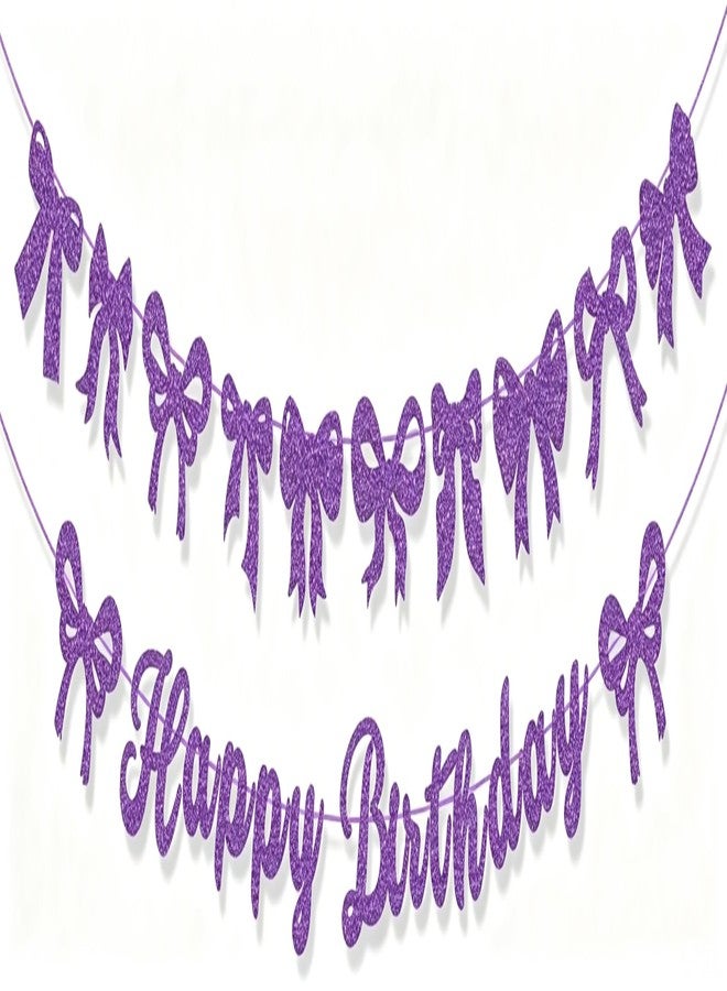 BHNACIER Purple Bow Happy Birthday Banner Purple Bows Bunting Garland Birthday Decor - Image 1