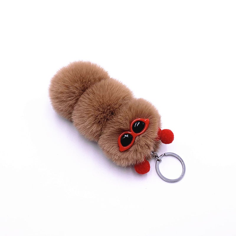 Cute Caterpillar Keychain Plush Charm Khaki