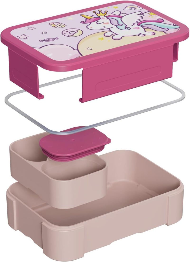 PEARL Kids Small Plastic Bento Lunch Box - Unicorn Design, BPA-Free, Leakproof, Compact Lunch Container for Kids - Image 3