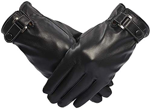 VICSPORT Men's Touchscreen Texting Leather Gloves Winter Warm Black Soft Gloves Cashmere Lining - Image 2