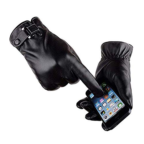 VICSPORT Men's Touchscreen Texting Leather Gloves Winter Warm Black Soft Gloves Cashmere Lining - Image 5