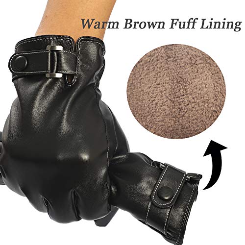 VICSPORT Men's Touchscreen Texting Leather Gloves Winter Warm Black Soft Gloves Cashmere Lining - Image 3