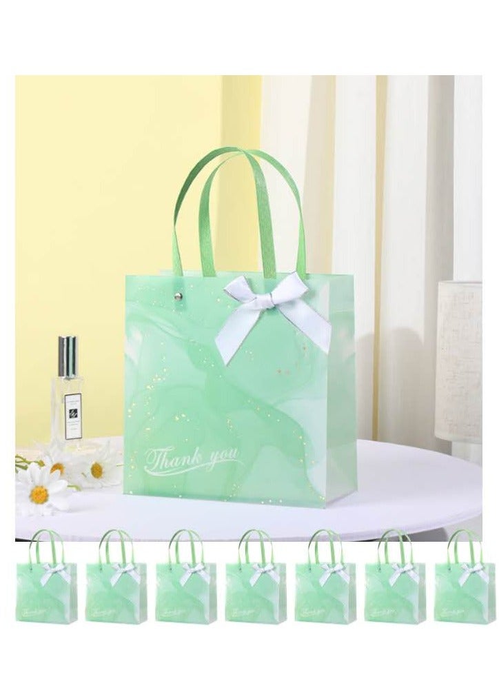 8 Pieces Frosted PP Green Flower Gift Bags Luxury Ramadan Eid Gift Bags Gold Stamped Hand Bags Transparent Eco-friendly Recyclable Plastic Bowknot Bags 21.5×10×22cm - Image 1