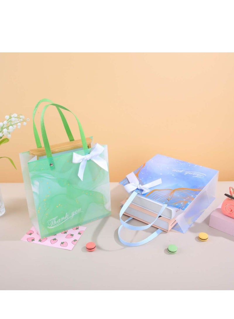 8 Pieces Frosted PP Green Flower Gift Bags Luxury Ramadan Eid Gift Bags Gold Stamped Hand Bags Transparent Eco-friendly Recyclable Plastic Bowknot Bags 21.5×10×22cm - Image 4