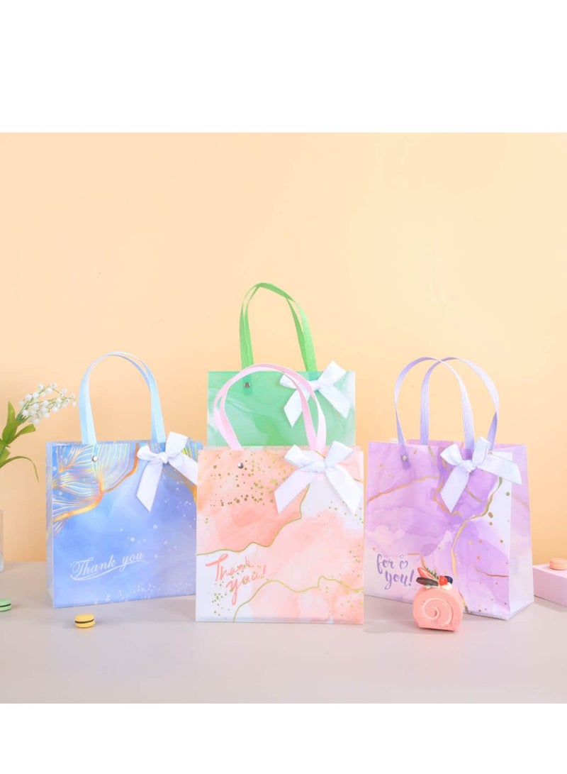 8 Pieces Frosted PP Green Flower Gift Bags Luxury Ramadan Eid Gift Bags Gold Stamped Hand Bags Transparent Eco-friendly Recyclable Plastic Bowknot Bags 21.5×10×22cm - Image 5
