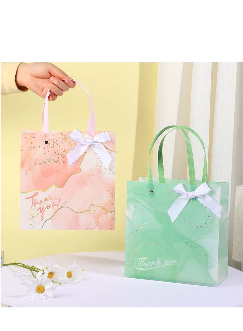8 Pieces Frosted PP Green Flower Gift Bags Luxury Ramadan Eid Gift Bags Gold Stamped Hand Bags Transparent Eco-friendly Recyclable Plastic Bowknot Bags 21.5×10×22cm - Image 3