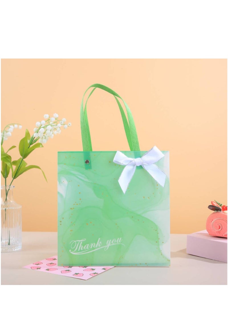 8 Pieces Frosted PP Green Flower Gift Bags Luxury Ramadan Eid Gift Bags Gold Stamped Hand Bags Transparent Eco-friendly Recyclable Plastic Bowknot Bags 21.5×10×22cm - Image 2