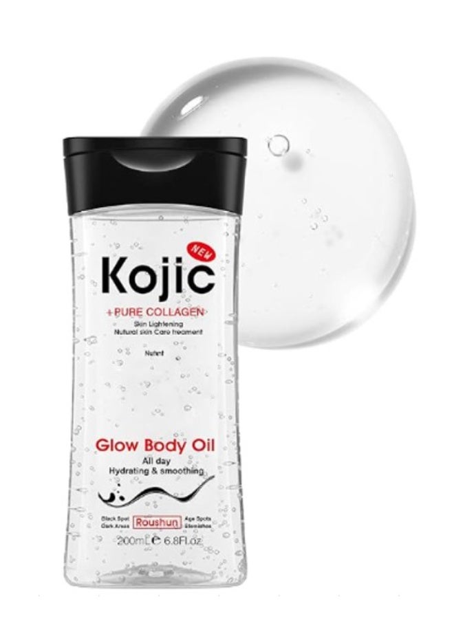 ROUSHUN Kojic Acid + Pure Collagen Skin Glow Body Oil 200ml – Brightening & Deep Moisturizing Body Care - Image 2