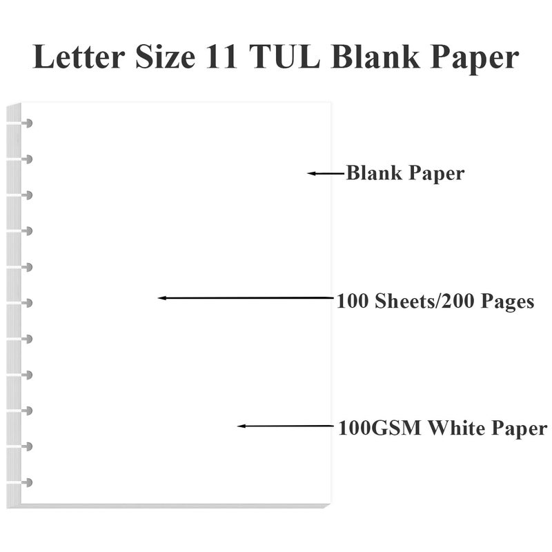 Yaridar Letter Size Blank Refill Paper, 11-Disc Discbound Blank Paper, 100Sheets / 200Pages TUL Blank Filler Paper, 100gsm White Paper, 8.5'' x 11'' - Image 2