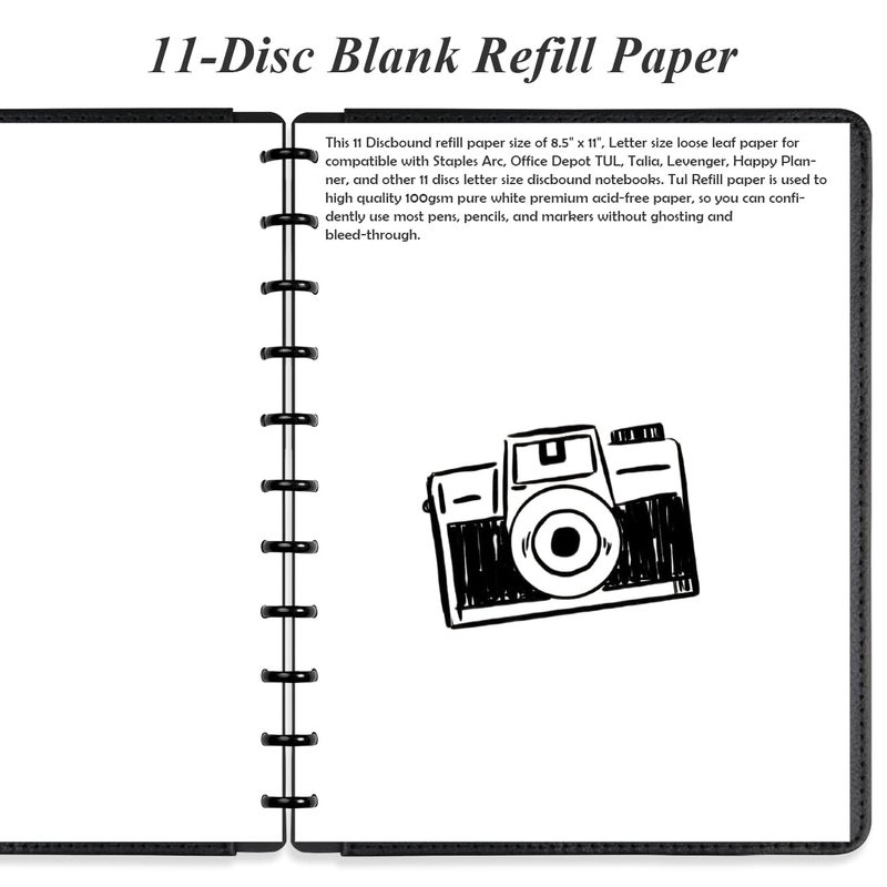 Yaridar Letter Size Blank Refill Paper, 11-Disc Discbound Blank Paper, 100Sheets / 200Pages TUL Blank Filler Paper, 100gsm White Paper, 8.5'' x 11'' - Image 3