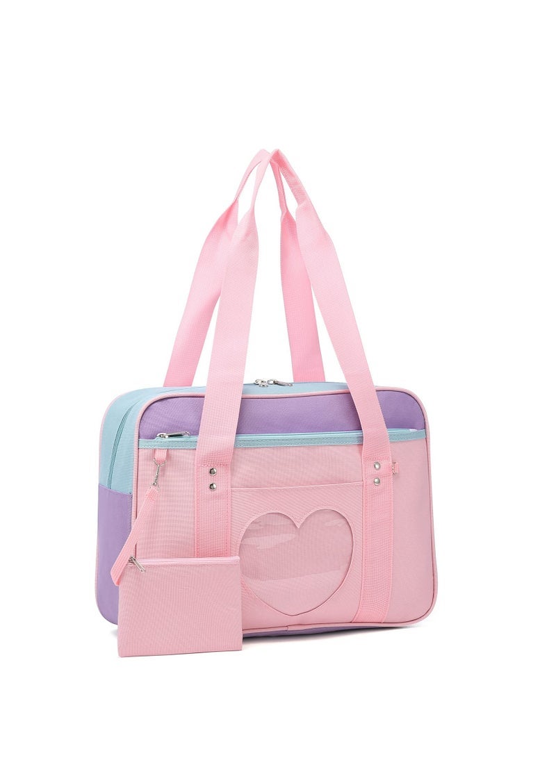 Excefore Shoulder Bag School Bag Made Of Premium Oxford and Pvc Plastic Large Anime Shoulder Bag Kawaii Handbag for Women Transparent Love Casual Shoulder Bag for School Work Gym Sports Travel Pink - Image 1