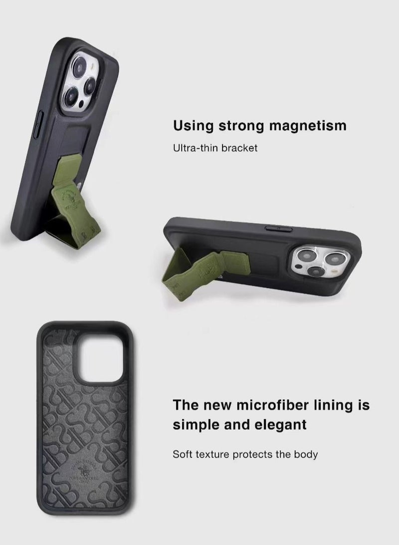 Parker Series Magnetic Bracket Phone Case with Ultra-Thin Stand for iPhone 14 Pro - Grey