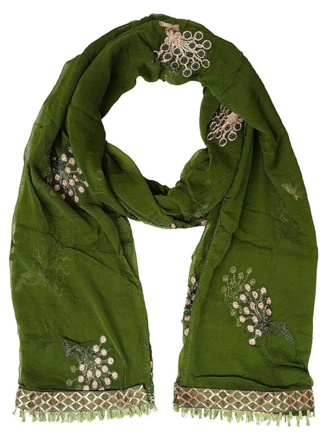 YOUTHQUAKE Heavy Embroidered Work Chiffon Dupatta for Womens & Girls With Fancy Lace - Image 1