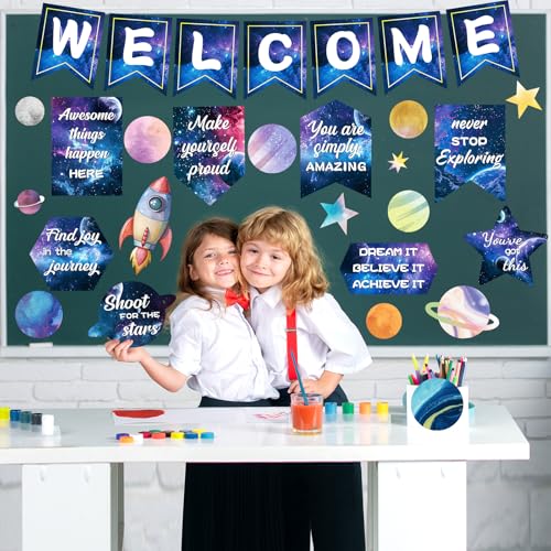 Hedeey 31 Pcs Outer Space Welcome Bulletin Board Classroom Decoration Sets Motivational Theme Classroom Decor Galaxy Inspirational Poster Cutouts for Teachers School Office Home Supplies Door Wall Decor - Image 5