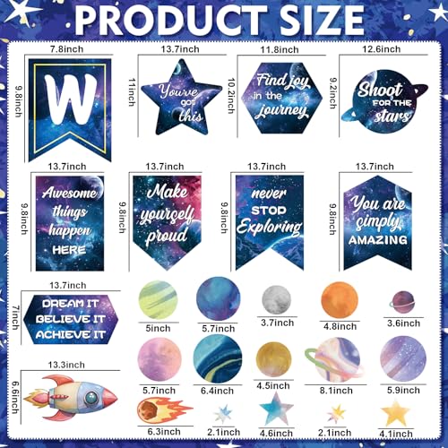 Hedeey 31 Pcs Outer Space Welcome Bulletin Board Classroom Decoration Sets Motivational Theme Classroom Decor Galaxy Inspirational Poster Cutouts for Teachers School Office Home Supplies Door Wall Decor - Image 2