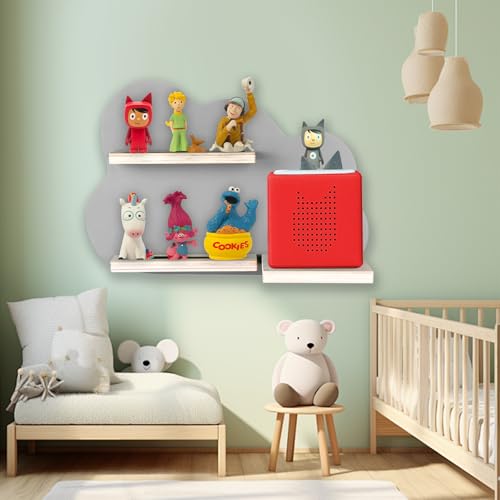 QILUCKY Wall Shelf for Toniebox and TonieCharging Station and 14 Tonie Figures CharactersMagnetic Wooden Shelf Compatible with Toniebox Audio Player Character Easy Install Gray - Image 3