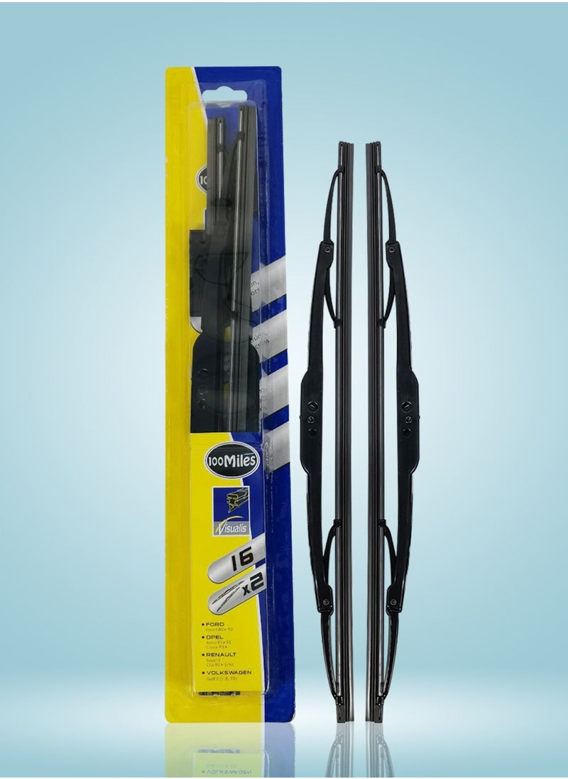 100Miles 100miles 16 inch Professional Grade 2 Pcs Car Wiper Blades Universal Car Wiper Blades  - Image 1
