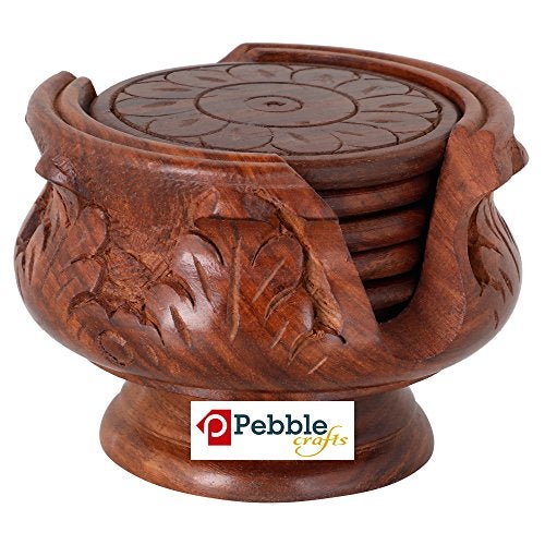 PEBBLECRAFTS Wooden Coasters for Drinks Set of 6 – Solid Wood Coasters with Holder | Round Table Coasters for Coffee Table, Bar, Kitchen & Office | Table Coaster | Perfect Housewarming Gift - Image 4