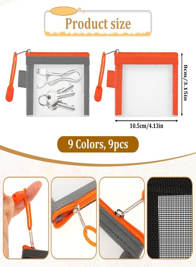 Hariendny 9 Pack Mini Zipper Mesh Bags Small Mesh Pouch 4.3" x 3" Mini Earphone Pouch Coin Purse, Card Key Holder, Portable Travel Makeup Cosmetic Pouches Meshes Zipper Bags for Lipstick Earphone - Image 2