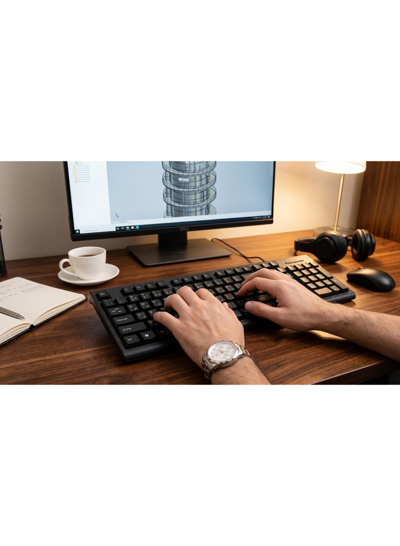 GR computer GR-500 Wired Waterproof Keyboard – USB Multimedia Keyboard – English & Arabic – Rainbow Backlight – Spill Resistant – Black - Image 5