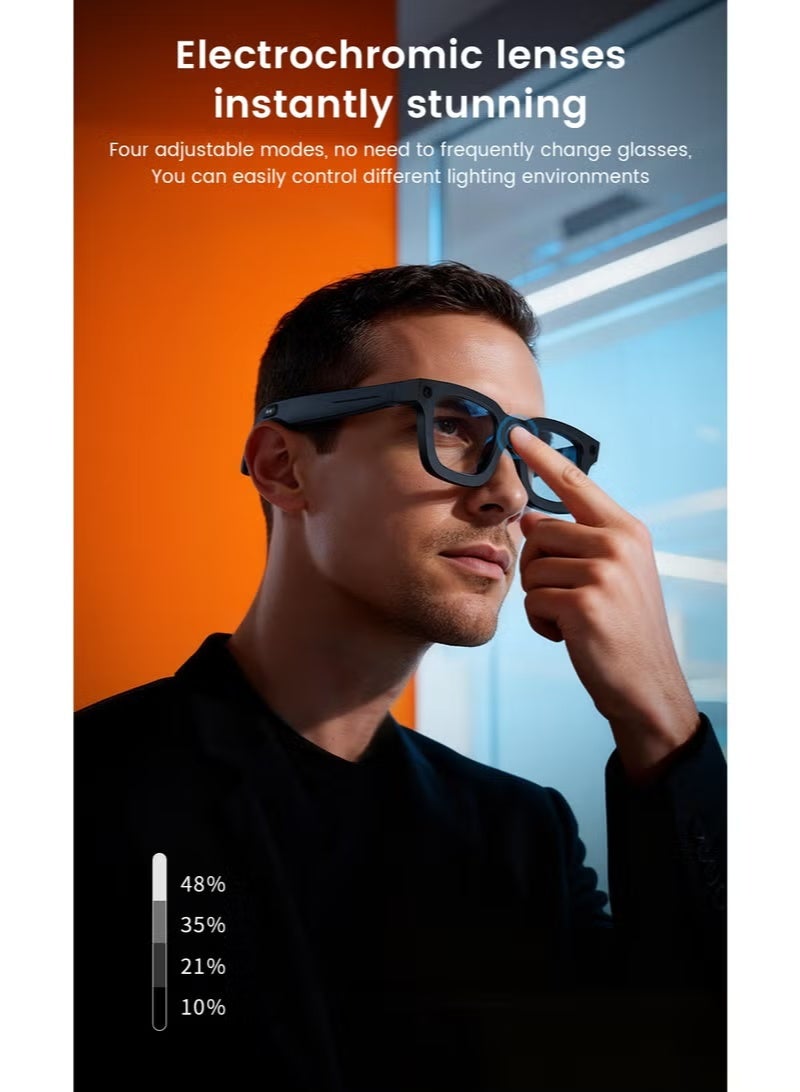 BlueFire Electrochromic AI Smart Glasses E02C with HD Camera 1080P Video Bluetooth Smart Sunglasses Auto Tint 4 Speed AI Translation Voice Control Music Calls 32GB Storage Black - Image 3