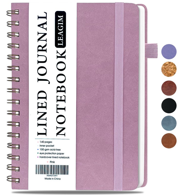 LEAGIM Lined Spiral Journal Notebook for Women & Men, College Ruled Hardcover Notebook for Work & Note Taking, Journals for Writing, 100 GSM, Business, School, 140 Pages, A5(5.8"x8.5") - Pink - Image 1