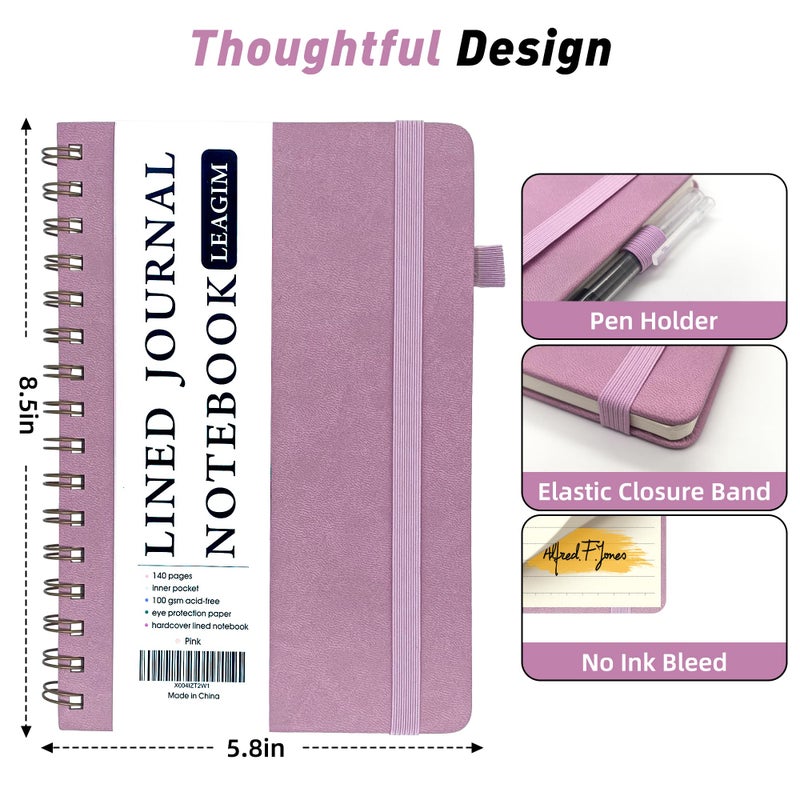 LEAGIM Lined Spiral Journal Notebook for Women & Men, College Ruled Hardcover Notebook for Work & Note Taking, Journals for Writing, 100 GSM, Business, School, 140 Pages, A5(5.8"x8.5") - Pink - Image 4