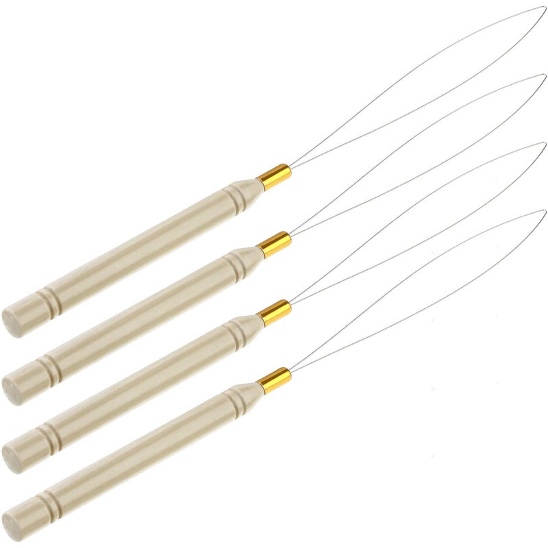 Chinco 10 Pack Wooden Hair Extension Loop Needle Threader Pulling Hook Tool and Bead Device Tool for Hair or Feather Extensions (Loop Tools) - Image 4