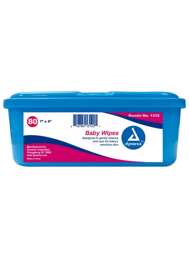 Dynarex Baby Wipes - Non-Alcohol Wipes for Babies with Lanolin & Aloe to Moisturize Skin - Snap-Closure - Non-Woven & Scented - 7 x 8" - 80 Wet Wipes per Tub, 1 Tub - Image 1