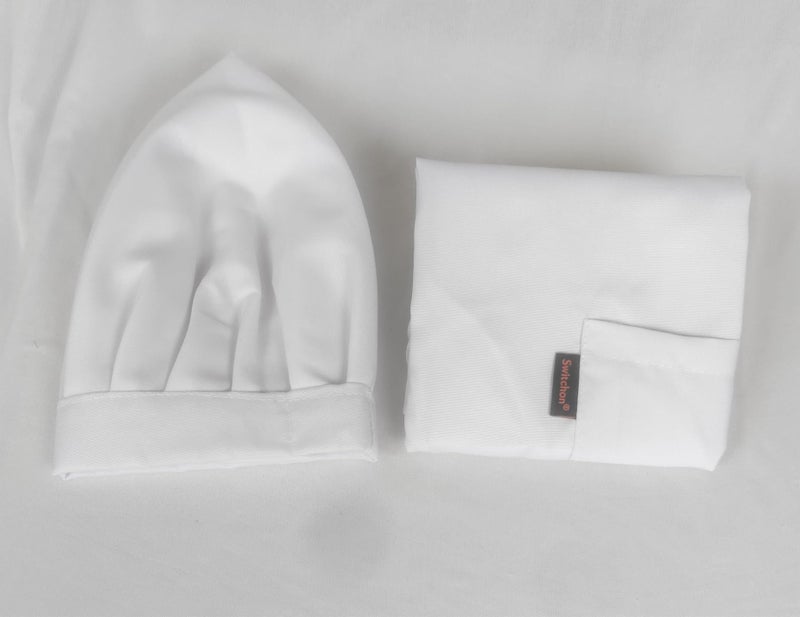 Switchon Poly-Cotton Solid Plain Free Size Chef's Cooking Kitchen Apron with Chef's Cap-White 23x30 inch (57x77cm) - Image 4