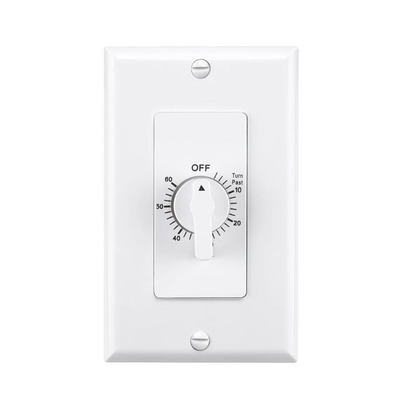 BN-LINK Century Heavy Duty 60 Minute Spring Mounted Countdown Timer, Mechanical Switch, 2 Free Plate (White and Silver Metallic) White or Silver - Image 1