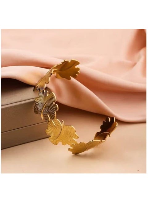 Free size gold stainless steel bracelet (leaf)
