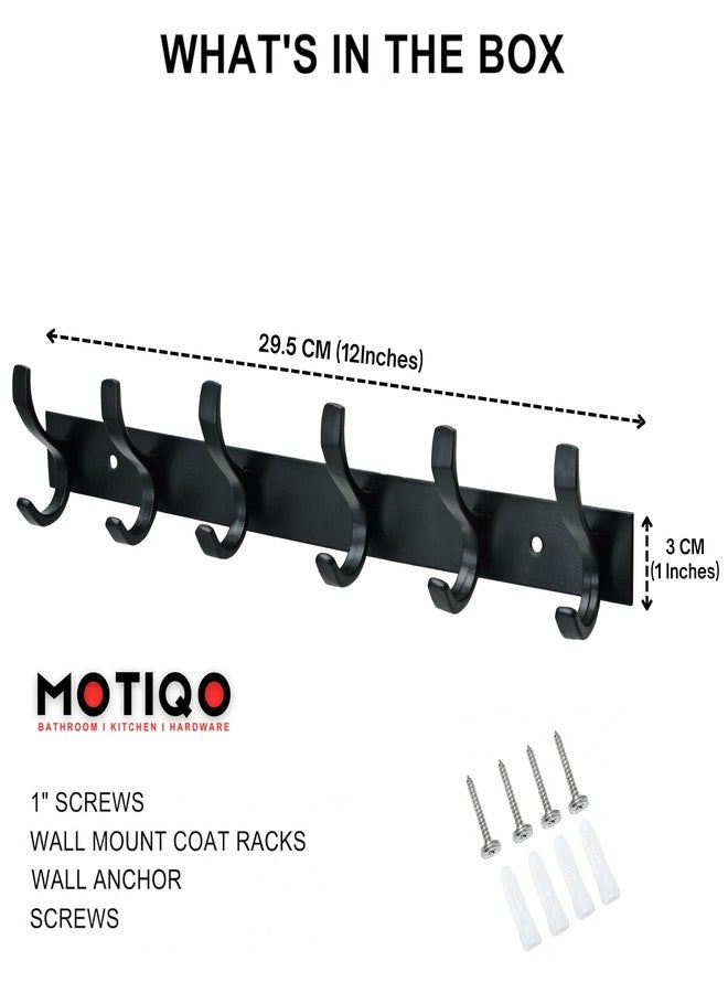 MOTIQO علاقة ملابس MOTIQO على شكل حرف S بستة دبابيس للجدار، علاقة خطافات للملابس، علاقات أبواب للملابس، قضيب خطافات لتعليق المفاتيح والملابس (أسود - مجموعة واحدة) - Image 4