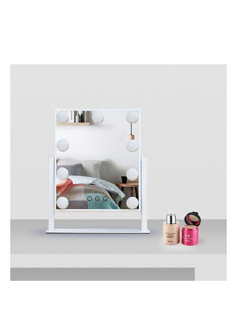 Vanity Mirror with Lights Hollywood Lighted Makeup Mirror with 9 LED Bulbs, 3Colors Dimable Light Detachable (White)