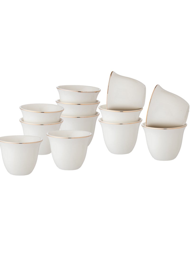 Dania A Set of Saudi Coffee Cups Made of Bright White Porcelain With A Golden Line Consisting of 12 Pieces - Image 1
