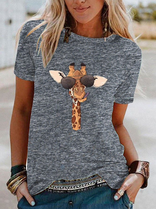 wish fun giraffe pattern printed contrast short sleeve t-shirt for women - Image 5