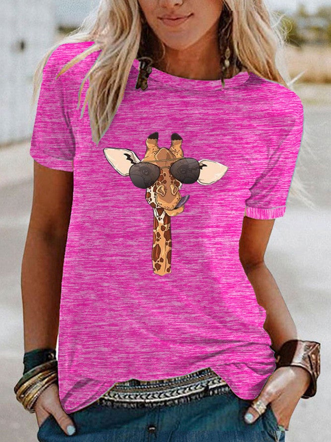 wish fun giraffe pattern printed contrast short sleeve t-shirt for women - Image 1