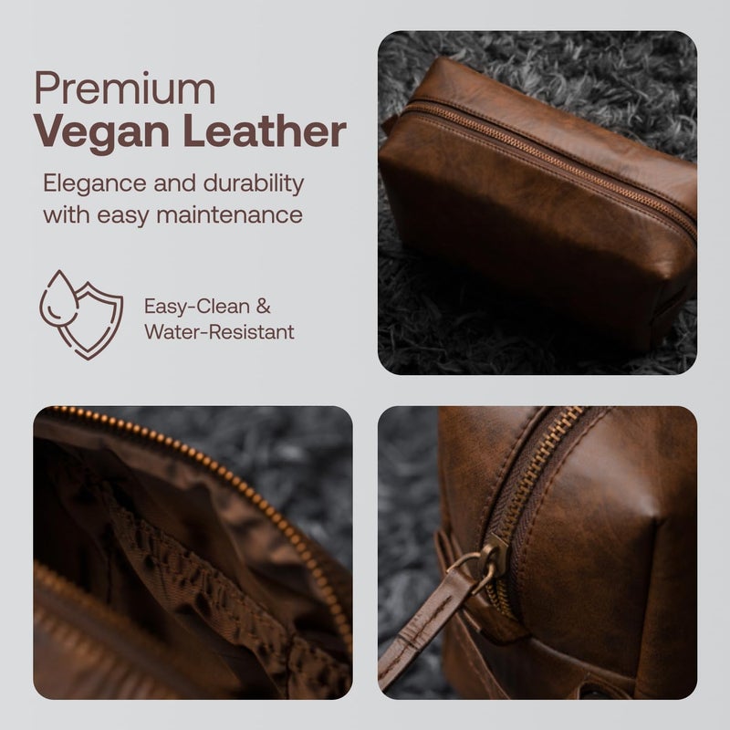 RUBAB MEN Toiletry Pouch for Men & Women | Waterproof Vegan Leather Shaving or Toiletries Grooming Travel Kit Big | Perfectly Spacious with Seperate Storage Pockets Inside | Luxury Tan Shade - Image 3