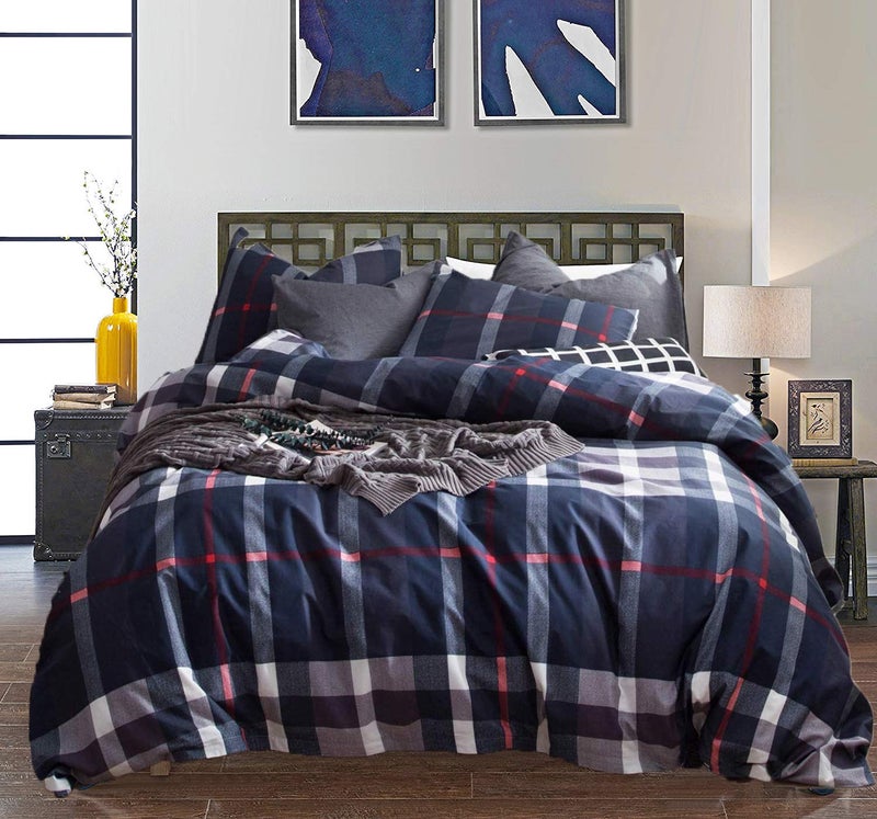 CLOTHKNOW Navy Blue Plaid Twin Comforter Set 3Pcs Tartan Bedding Comforter Sets Grid Comforter Twin Geometric Comforter Soft Buffalo Comforter Sets Twin - Image 2