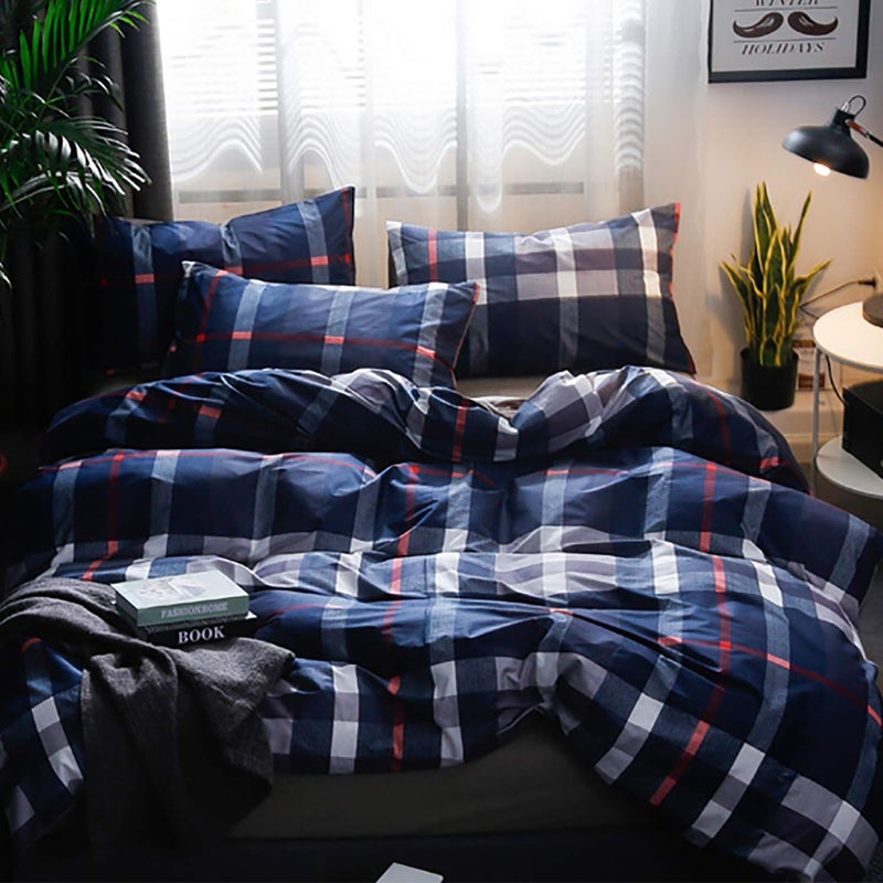 CLOTHKNOW Navy Blue Plaid Twin Comforter Set 3Pcs Tartan Bedding Comforter Sets Grid Comforter Twin Geometric Comforter Soft Buffalo Comforter Sets Twin - Image 3