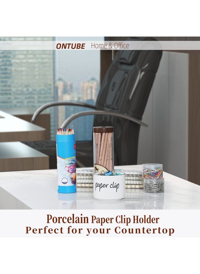 ONTUBE Farmhouse Paper Clip Holdersceramic Binder Clip Dispenser Organizer For Deskcute Office Push Pins Holder (White) - Image 3