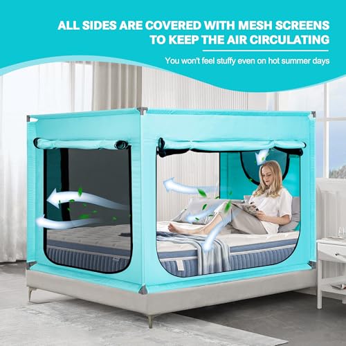 ANC POP Twin Bed Canopy Portable Blackout Bed Tent Privacy Tent for Adult Indoor Sleeping with 3 Doors, Storage Bag, Teal - Image 2