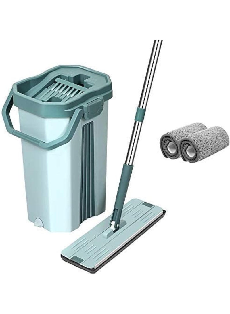 Generic Flat Floor Mop and Bucket Set with Self Wringing System – Multi-Color Cleaning Mop with Microfiber Pads and Long Handle - Image 1