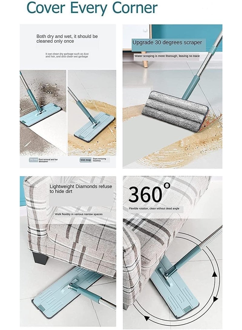 Generic Flat Floor Mop and Bucket Set with Self Wringing System – Multi-Color Cleaning Mop with Microfiber Pads and Long Handle - Image 2