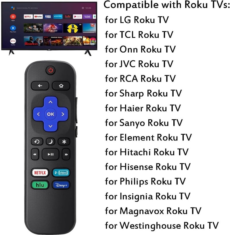 جهاز تحكم عن بعد بديل قطعتان متوافق مع تلفزيون Roku، جهاز تحكم عالمي مناسب لأجهزة Hisense/Onn/TCL/Sharp/Element/Philips/Hitachi/JVC/RCA/Insignia/Sanyo/LG من سلسلة Roku الذكية (ليس لـ RokuStick & Box) - Image 2