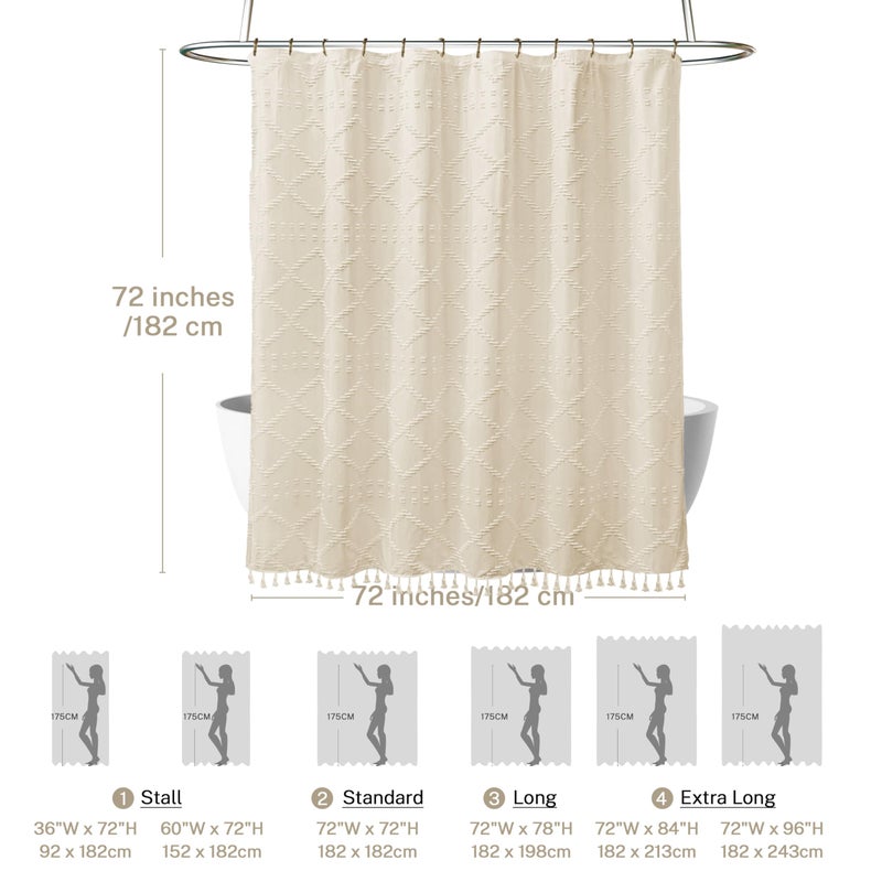 Siiluminisoy Boho Farmhouse Shower Curtain Woven Fabric Cream/Beige Shower Curtain, 72 x 72 Tufted Chevron Textured Striped Modern Minimalist Cloth Shower Curtains for Bathroom - Image 5
